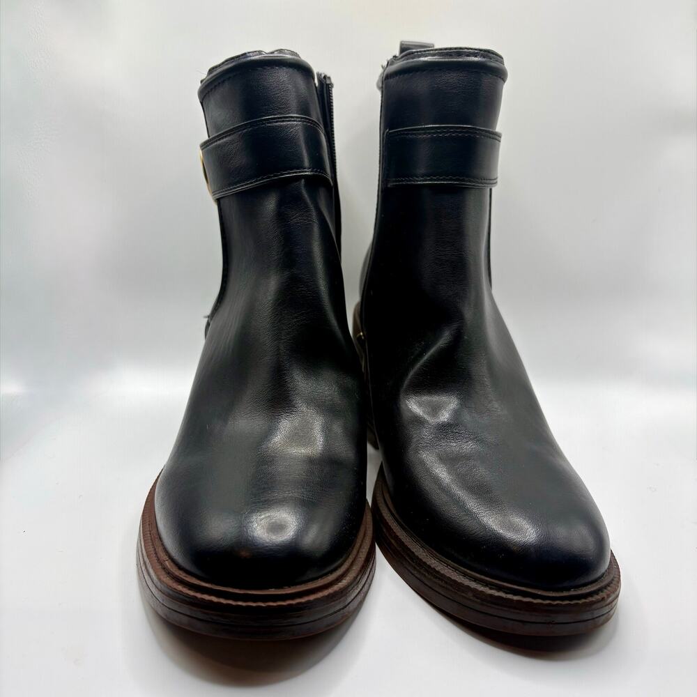 NWOB Sam & Libby Natalia Black Ankle Boots Strap Buckle Block Heel Size 9.5M